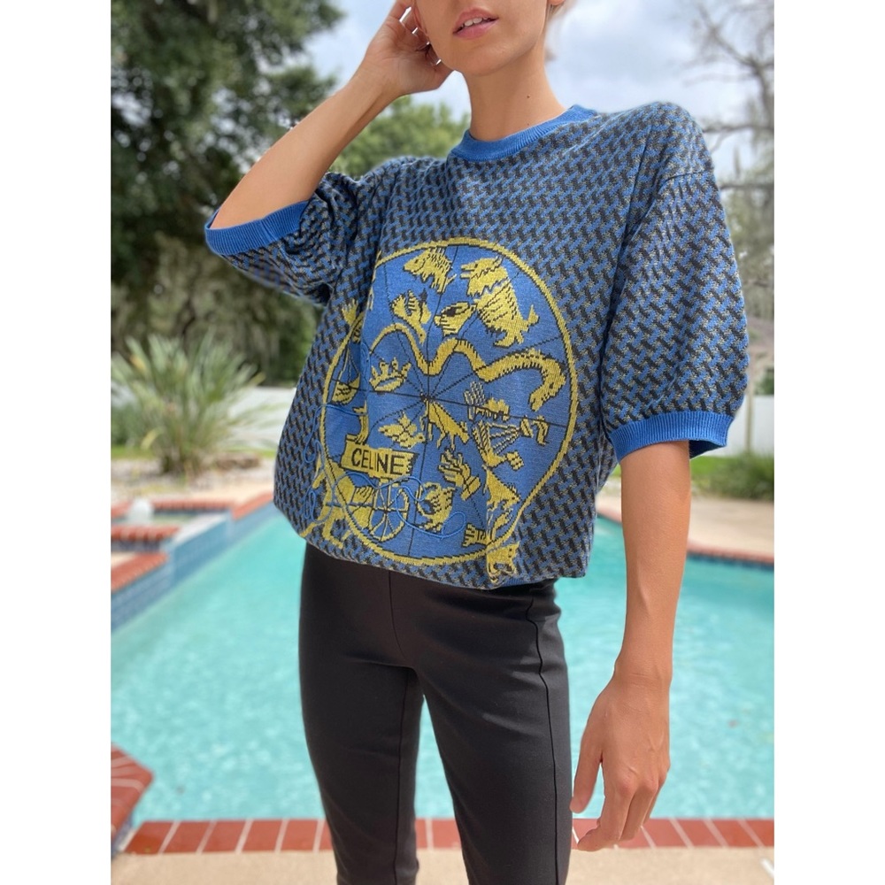 Celine Paris Batwing Short Sleeve Emblem Sweater